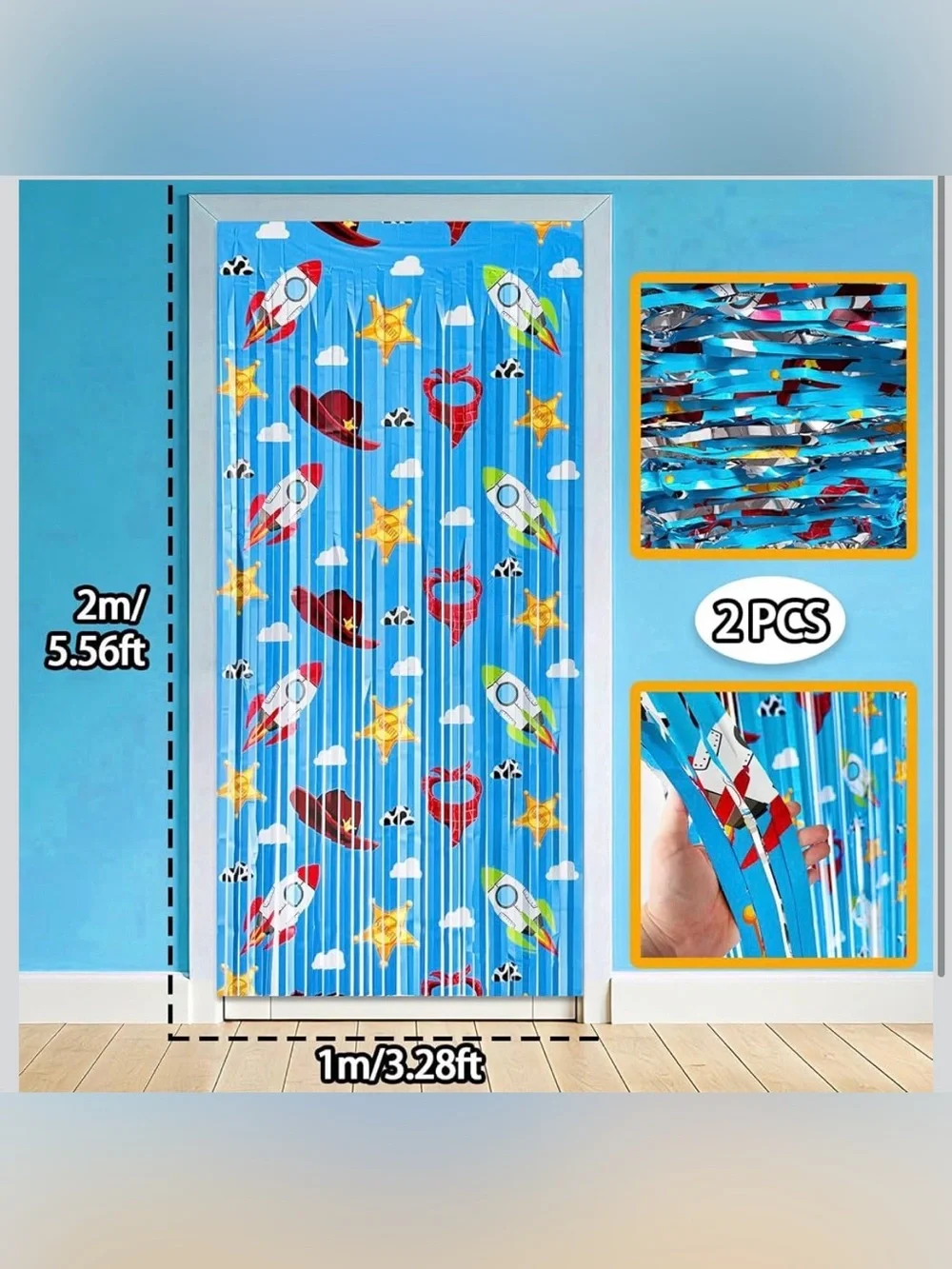 Kids Toy Story Birthday Party Backdrop Foil Curtain Fringe Set 2pcs
